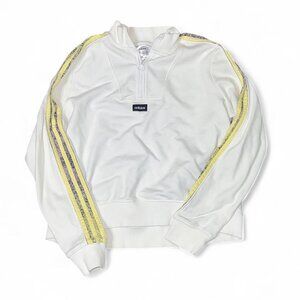 Adidas White and Yellow Stripe Quarter Zip
